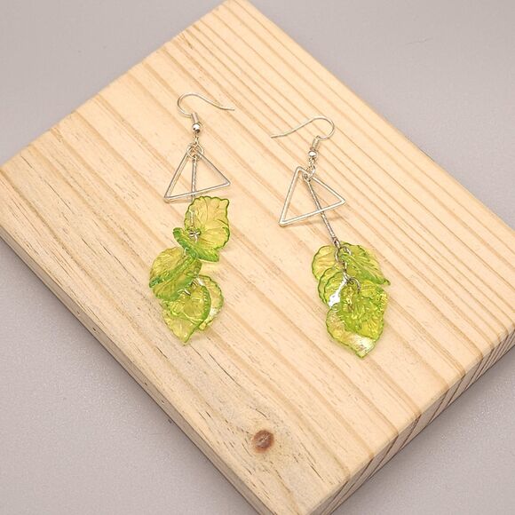 Leaf Drop Earrings with Triangle Accent - Picture 1 of 3